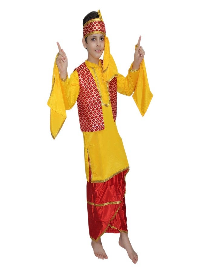 كاكو فانسي دريسيس زي رقص شعبي هندي من كاكو للأطفال، زي رقصة البنجابية/بانجدا جيدا للأولاد - أصفر وأحمر، 3-4 سنوات، بوليستر - Image 3